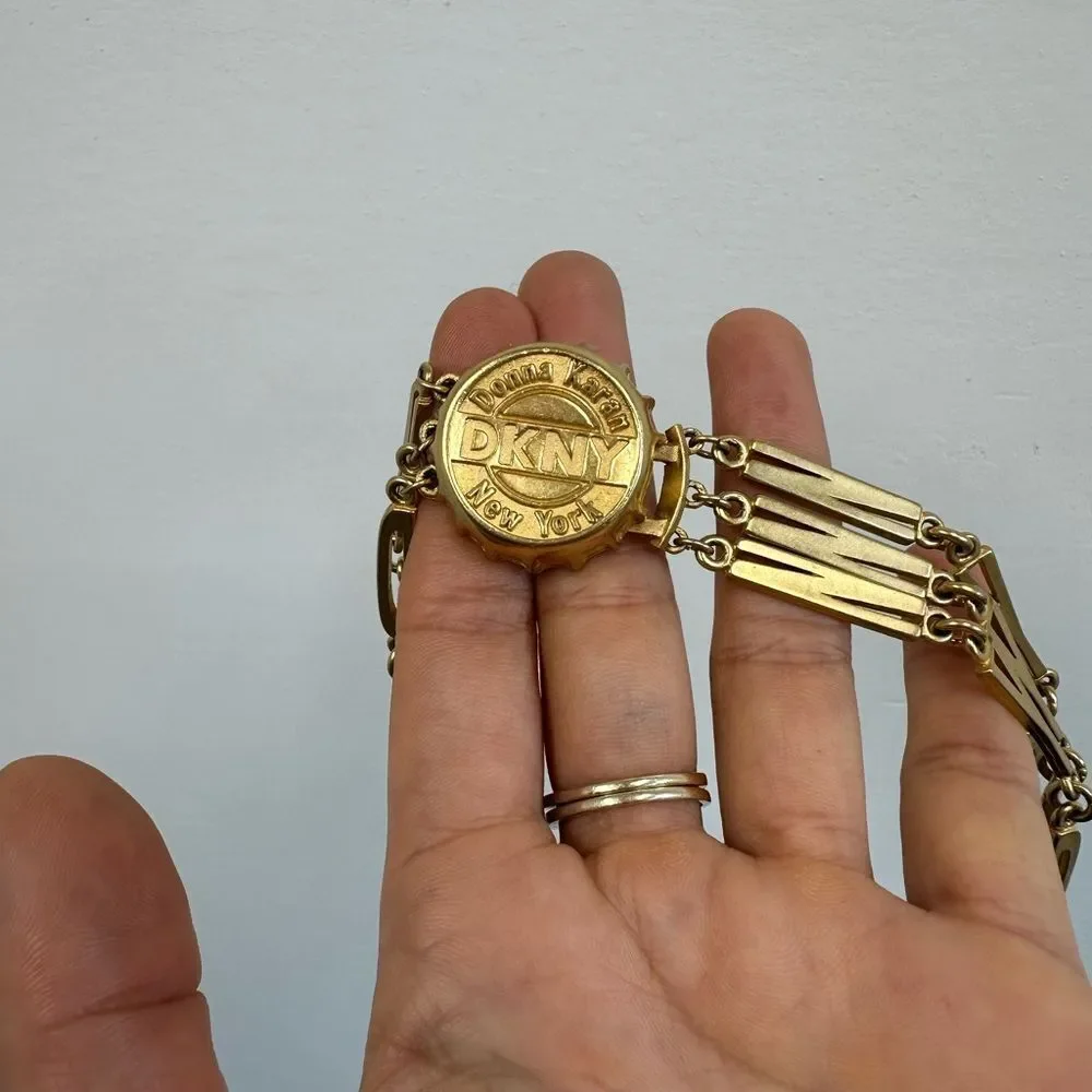 Vintage DKNY 80’s RARE Bottle Cap Layered Necklace Gold Tone - Picture 7 of 13